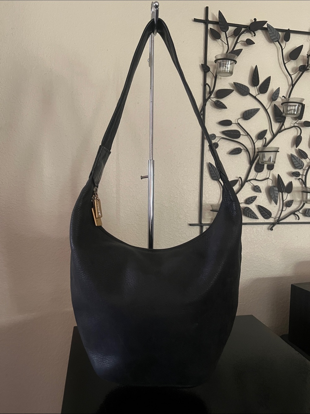 Tignanello Black Pebble Leather Hobo with Gold Accent Charm